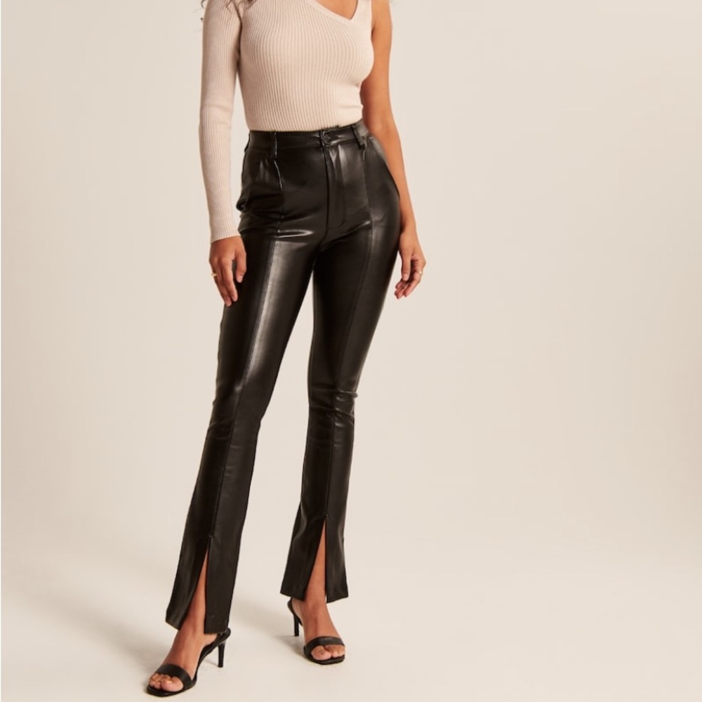 A&F petite Vegan leather split-hem pants